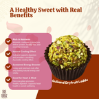 Gulkand Dryfruit Laddu with health benefits text